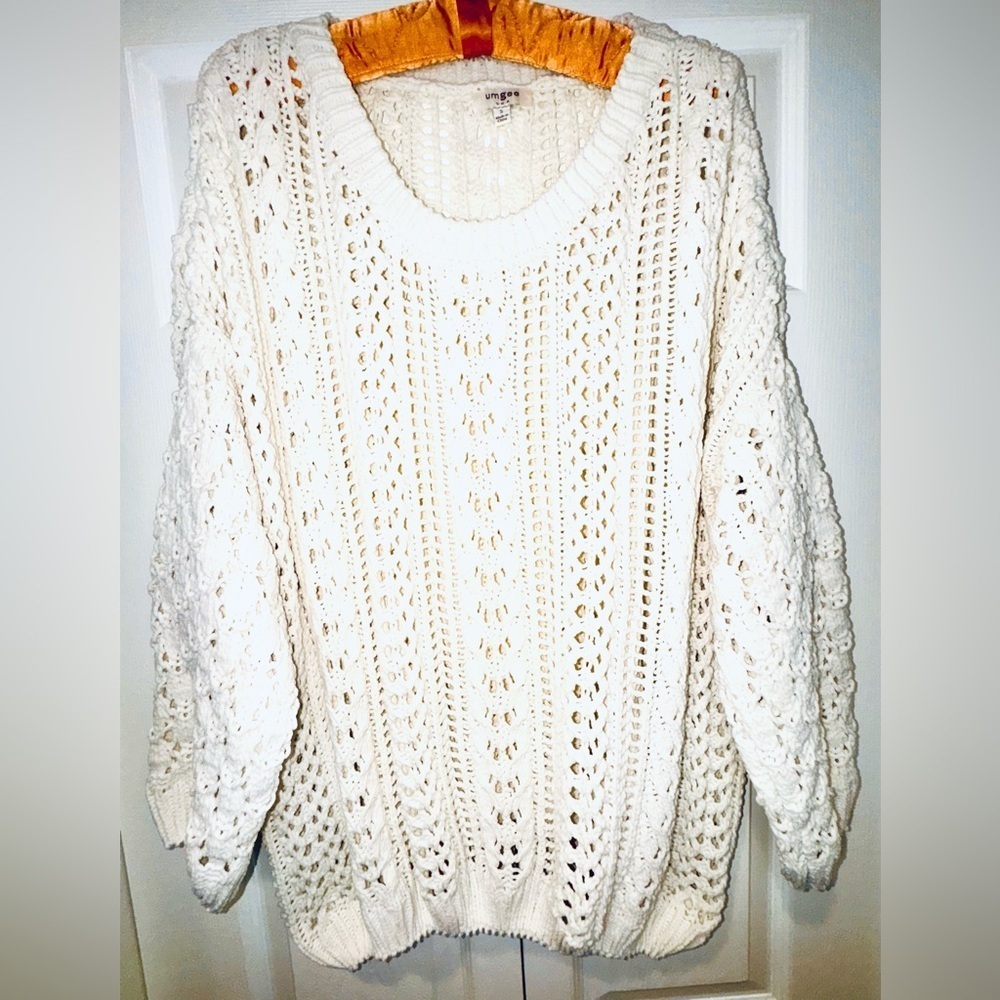 Umgee USA Soft Open Knit Chenille Sweater Oversized Small Ivory Cream